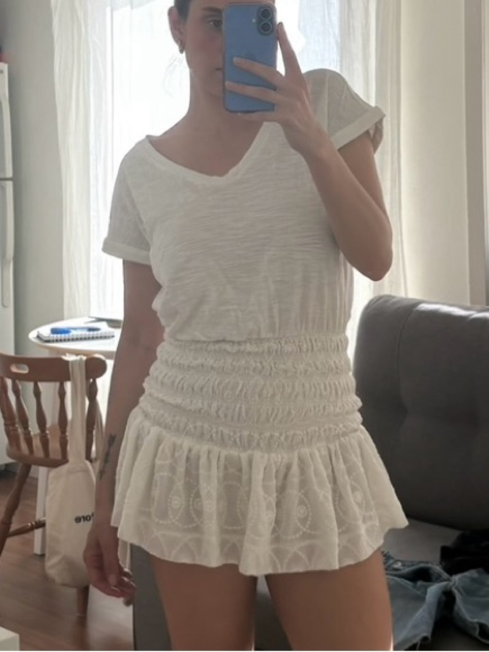 White Smocked Waist Mini Dress